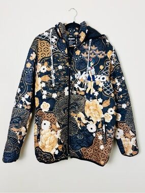 Valeza Lifestyle Purple Zen Puffer Jacket Anime Streetwear Dragon Floral XL